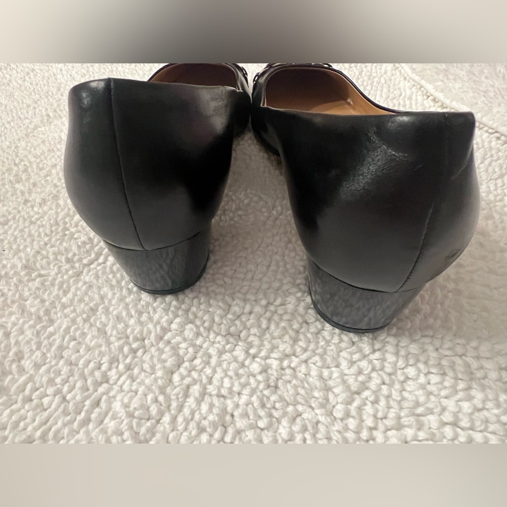 Salvatore Ferragamo Black Patent Leather Block Heel Pumps with Gold Accent - Picture 9 of 9